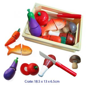 Fun Factory Wooden Food Cutting Crate - Play Kitchen Food - 8pc