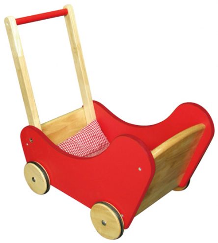 Fun Factory Traditional RED Wooden Dolls Buggy Pram