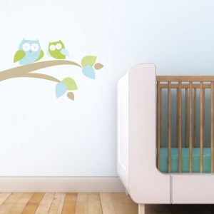 Trendy Peas Fabric Wall Decal - Mum & Baby Owl Green & Blue