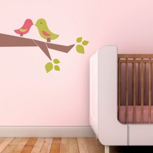 Trendy Peas Fabric Wall Decal - Love Birds Green & Pink
