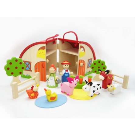 Wooden Farm Carry Play Set with Barn and Animals
