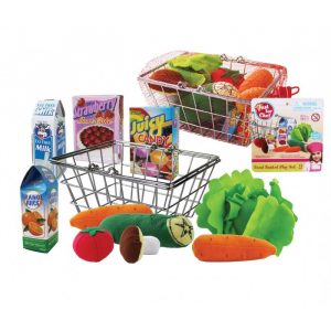 Supermarket Shopping Basket with Play Food & Groceries Set 11pc