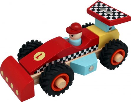 Wooden Red Racing Car with Rubber Wheels