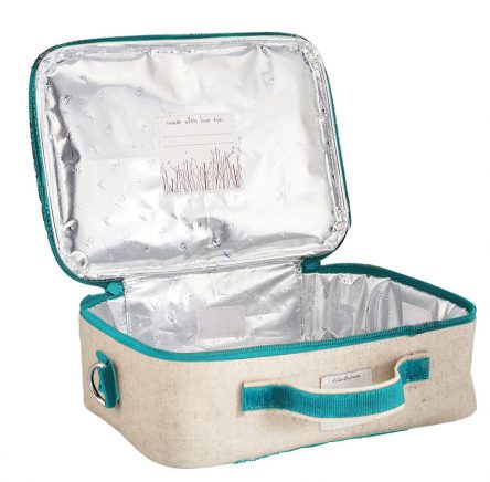 So Young Insulated Lunch Bag Box Raw Linen - Aqua Bunny