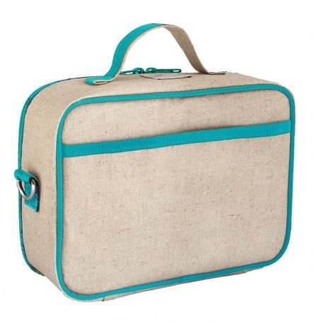 So Young Insulated Lunch Bag Box Raw Linen - Aqua Bunny