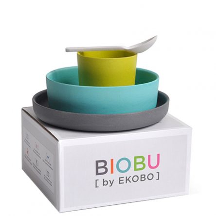 Biobu by Ekobo Bamboo Dinner Set - Plate, Bowl, Cup, Spoon BLUE